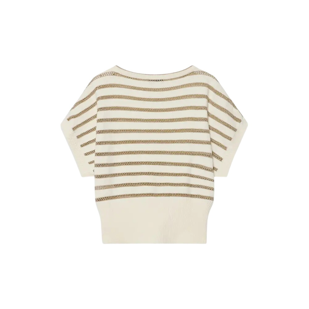 Mint Velvet Cream Cotton Blend Metallic Stripe Top